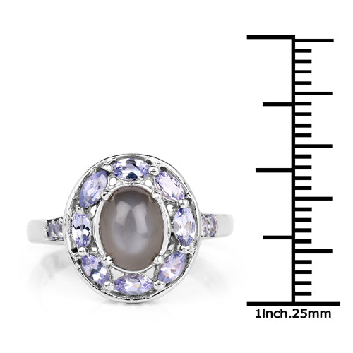 2.35 Carat Genuine Grey Moonstone and Tanzanite .925 Sterling Silver Ring by Bids.com