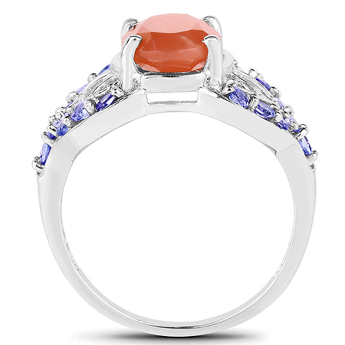 3.06 Carat Genuine Peach Moonstone and Tanzanite .925 Sterling Silver Ring by Bids.com