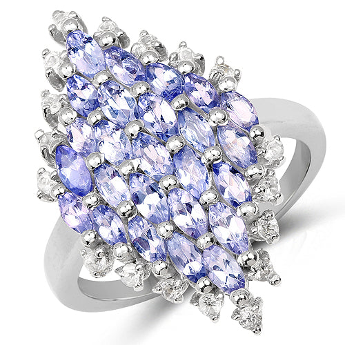 2.40 Carat Genuine Tanzanite and White Topaz .925 Sterling Silver Ring by Bids.com