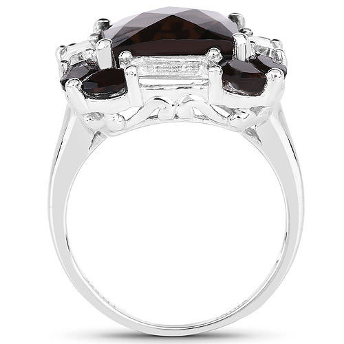7.43 Carat Genuine Smoky Quartz & White Topaz .925 Sterling Silver Ring by Bids.com