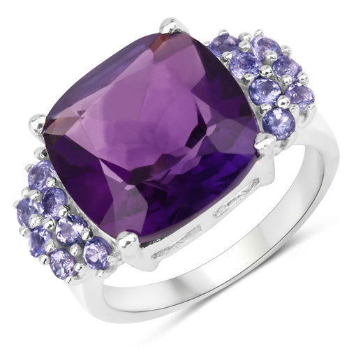 6.34 Carat Genuine Amethyst and Tanzanite .925 Sterling Silver Ring by Bids.com