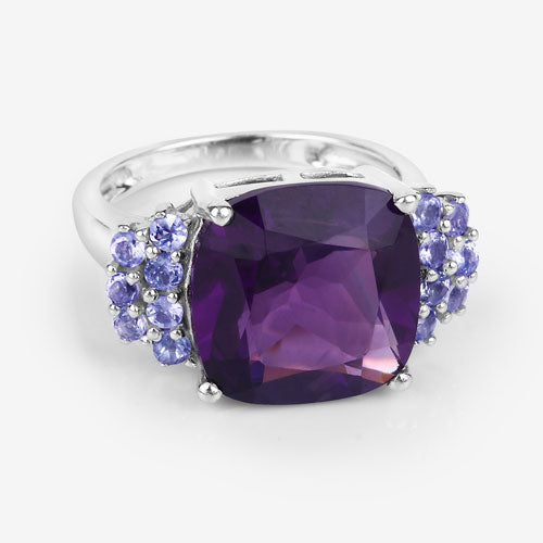 6.34 Carat Genuine Amethyst and Tanzanite .925 Sterling Silver Ring by Bids.com