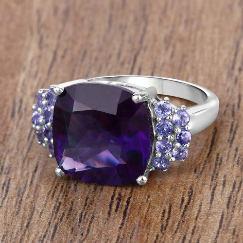 6.34 Carat Genuine Amethyst and Tanzanite .925 Sterling Silver Ring by Bids.com