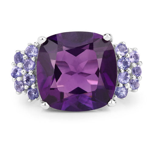 6.34 Carat Genuine Amethyst and Tanzanite .925 Sterling Silver Ring by Bids.com