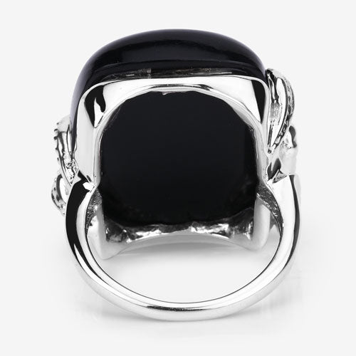 21.04 Carat Genuine Black Onyx and White Topaz .925 Sterling Silver Ring by Bids.com
