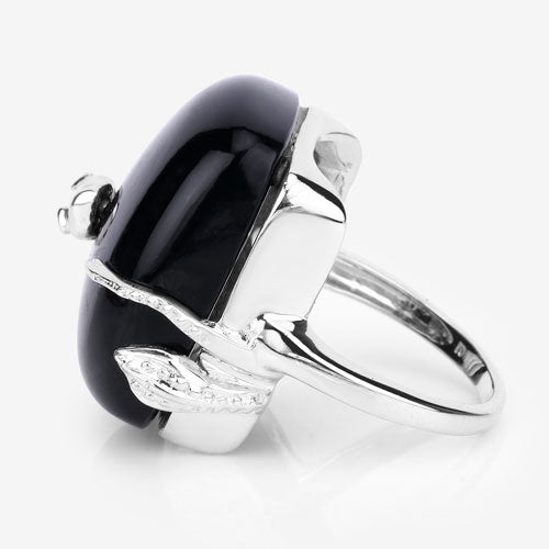 21.04 Carat Genuine Black Onyx and White Topaz .925 Sterling Silver Ring by Bids.com