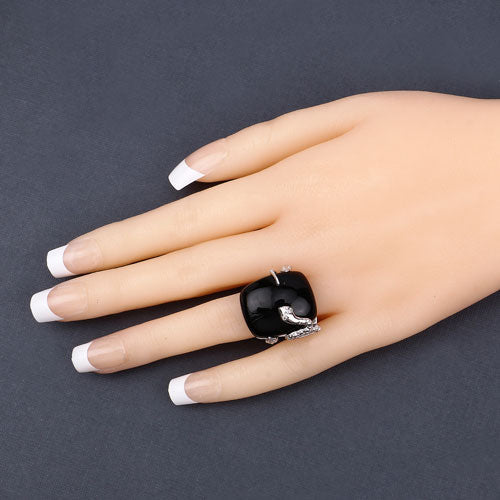 21.04 Carat Genuine Black Onyx and White Topaz .925 Sterling Silver Ring by Bids.com