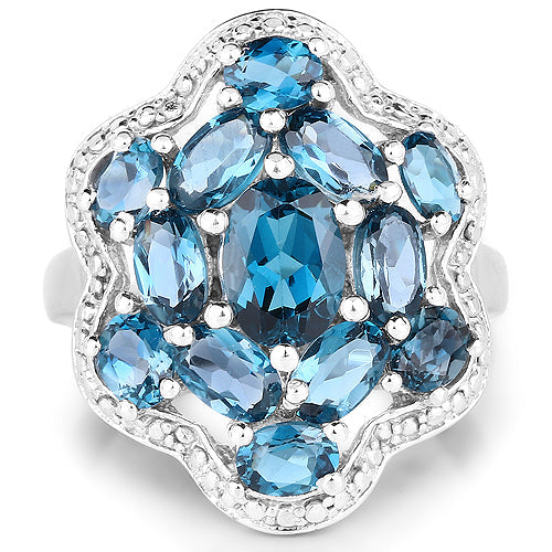 3.72 Carat Genuine London Blue Topaz .925 Sterling Silver Ring by Bids.com