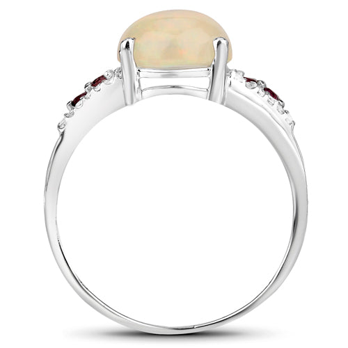 2.05 Carat Genuine Ethiopian Opal, Pink Tourmaline and White Topaz .925 Sterling Silver Ring by Bids.com
