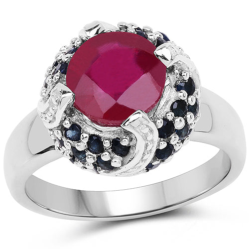3.70 Carat Glass Filled Ruby and Blue Sapphire .925 Sterling Silver Ring by Bids.com