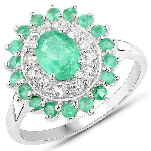 6.53 Carat Genuine Zambian Emerald and White Topaz .925 Sterling Silver 3 Piece Jewelry Set (Ring, Earrings, and Pendant w/ Chain) by Bids.com