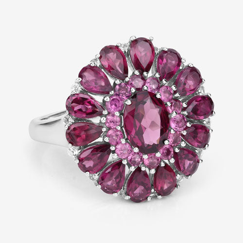 6.19 Carat Genuine Rhodolite and White Topaz .925 Sterling Silver Ring by Bids.com