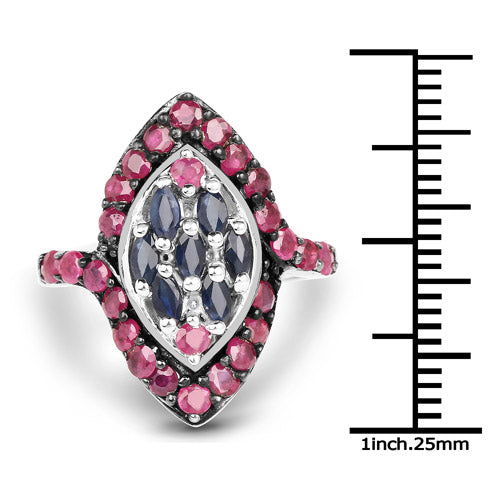 1.77 Carat Genuine Blue Sapphire and Ruby .925 Sterling Silver Ring by Bids.com