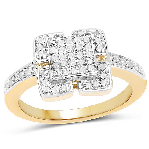 14K Yellow Gold Plated 0.24 Carat Genuine White Diamond .925 Sterling Silver Ring by Bids.com