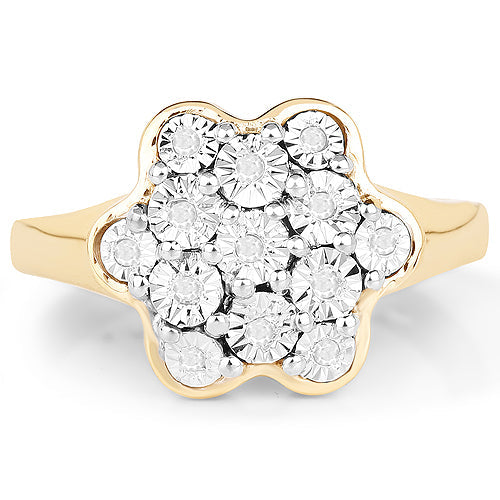 14K Yellow Gold Plated 0.07 Carat Genuine White Diamond .925 Sterling Silver Ring by Bids.com
