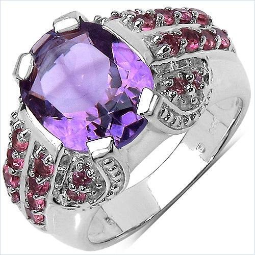 5.37 Carat Genuine Amethyst & Rhodolite .925 Sterling Silver Ring by Bids.com