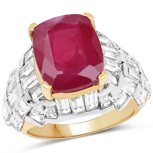 14K Yellow Gold Plated 10.76 Carat Glass Filled Ruby and White Topaz .925 Sterling Silver Ring by Bids.com