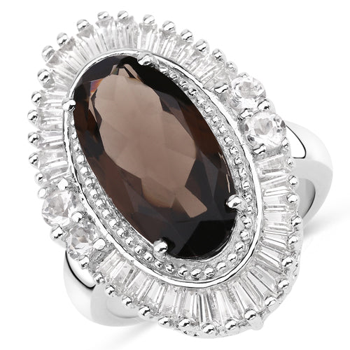 8.12 Carat Genuine Smoky Quartz and White Topaz .925 Sterling Silver Ring by Bids.com
