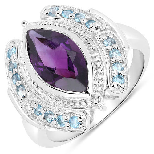 3.06 Carat Genuine Amethyst and London Blue Topaz .925 Sterling Silver Ring by Bids.com