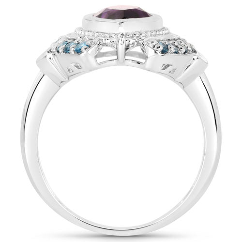 3.06 Carat Genuine Amethyst and London Blue Topaz .925 Sterling Silver Ring by Bids.com