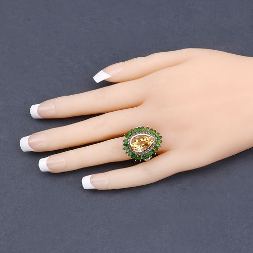 7.02 Carat Genuine Citrine and Chrome Diopside .925 Sterling Silver Ring by Bids.com