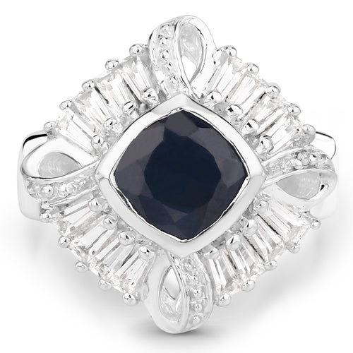 3.06 Carat Glass Filled Sapphire and White Topaz .925 Sterling Silver Ring by Bids.com