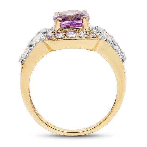 14K Yellow Gold Plated 2.28 Carat Genuine Amethyst, Tanzanite And White Topaz .925 Sterling Silver Ring by Bids.com