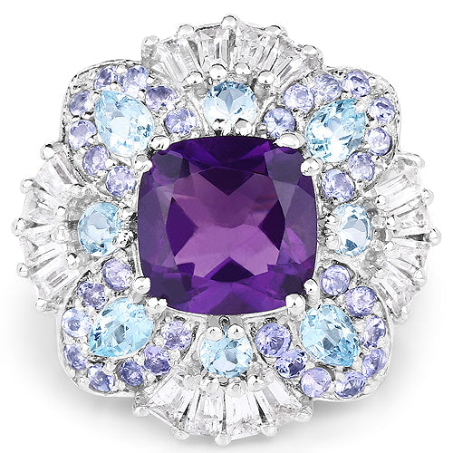 8.38 Carat Genuine Multi Stones .925 Sterling Silver Ring by Bids.com