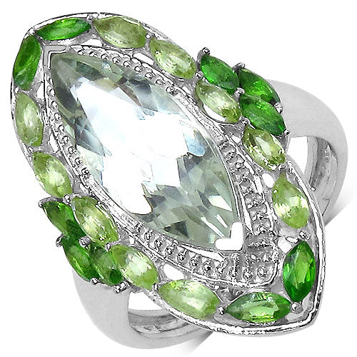 4.90 Carat Genuine Green Amethyst, Peridot and Chrome Diopside .925 Sterling Silver Ring by Bids.com