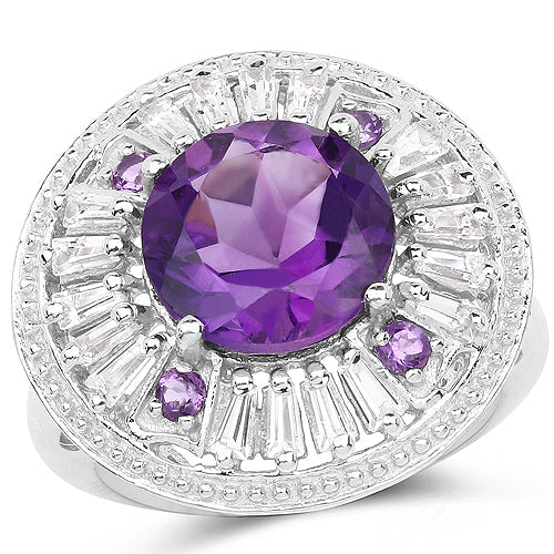 5.58 Carat Genuine Amethyst and White Topaz .925 Sterling Silver Ring by Bids.com