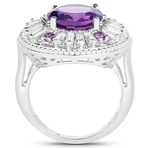 5.58 Carat Genuine Amethyst and White Topaz .925 Sterling Silver Ring by Bids.com