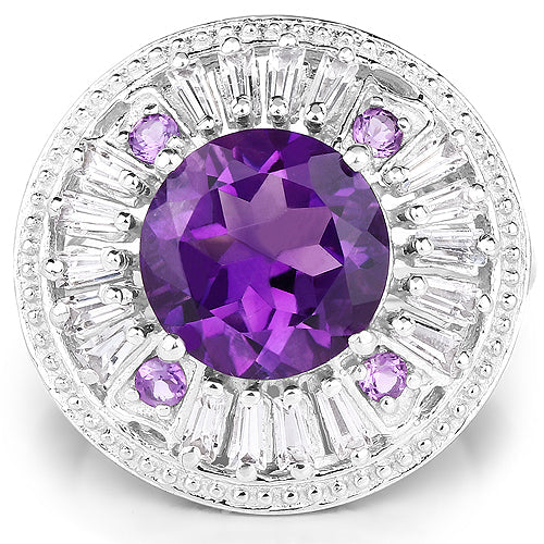 5.58 Carat Genuine Amethyst and White Topaz .925 Sterling Silver Ring by Bids.com