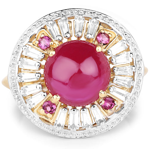 14K Yellow Gold Plated 8.91 Carat Genuine Glass Filled Ruby, Rhodolite & White Topaz .925 Sterling Silver Ring by Bids.com