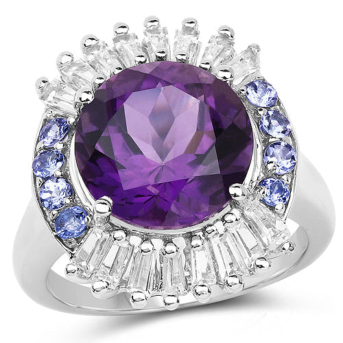 5.24 Carat Genuine Amethyst, Tanzanite & White Topaz .925 Sterling Silver Ring by Bids.com