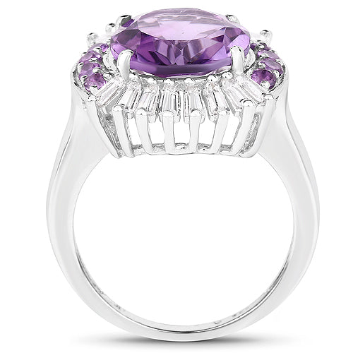 5.20 Carat Genuine Amethyst and White Topaz .925 Sterling Silver Ring by Bids.com