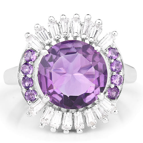 5.20 Carat Genuine Amethyst and White Topaz .925 Sterling Silver Ring by Bids.com