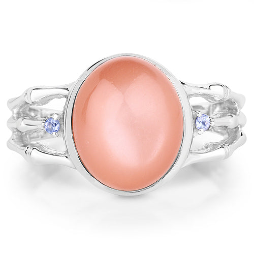 6.54 Carat Genuine Peach Moonstone and Tanzanite .925 Sterling Silver Ring by Bids.com