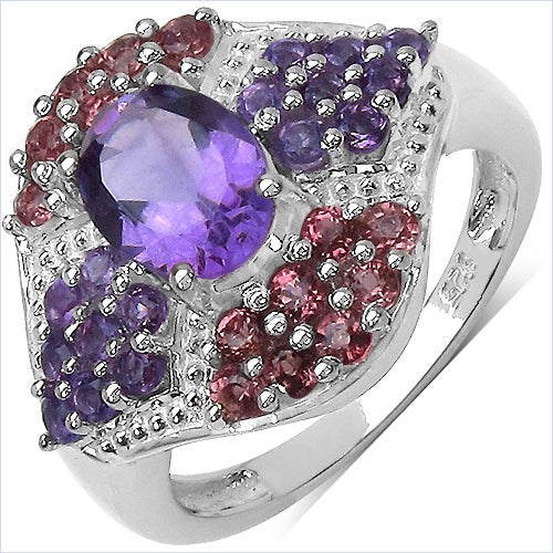 2.24 Carat Genuine Amethyst and Rhodolite .925 Sterling Silver Ring by Bids.com
