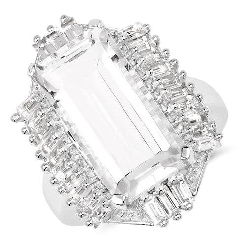 9.77 Carat Genuine Crystal Quartz & White Topaz .925 Sterling Silver Ring by Bids.com