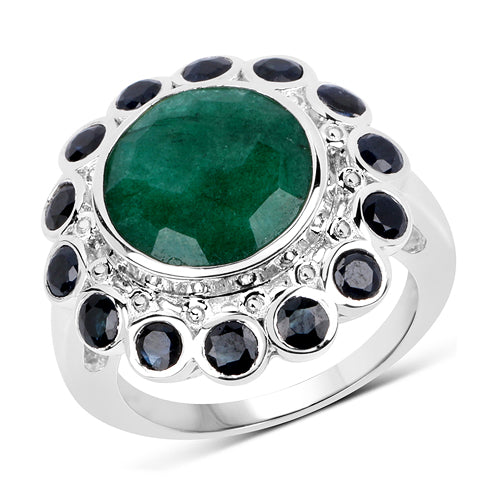 6.88 Carat Dyed Emerald & Blue Sapphire .925 Sterling Silver Ring by Bids.com