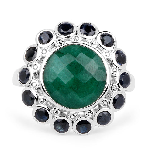 6.88 Carat Dyed Emerald & Blue Sapphire .925 Sterling Silver Ring by Bids.com