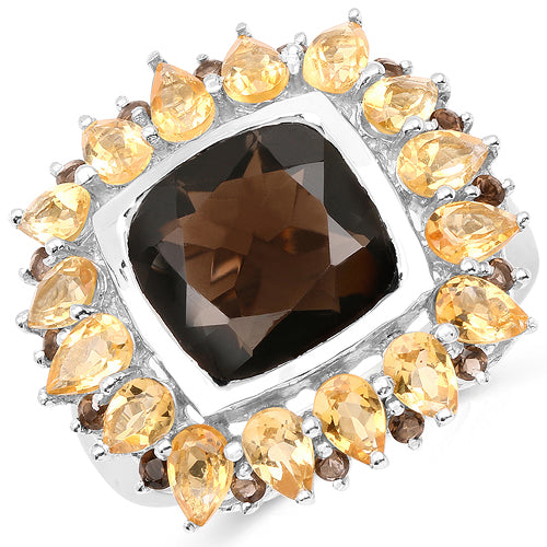 9.16 Carat Genuine Smoky Quartz & Citrine .925 Sterling Silver Ring by Bids.com