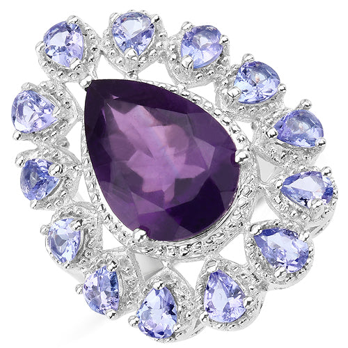 5.82 Carat Genuine Amethyst and Tanzanite .925 Sterling Silver Ring by Bids.com