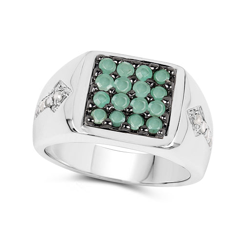 0.60 Carat Genuine Emerald & White Diamond .925 Sterling Silver Ring by Bids.com