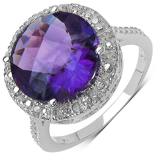 5.73 Carat Amethyst and White .925 Sterling Silver Ring DestGlow