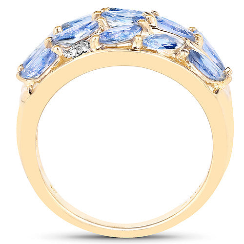 14K Yellow Gold Plated 1.56 Carat Genuine Tanzanite and White Topaz .925 Sterling Silver Ring by Bids.com