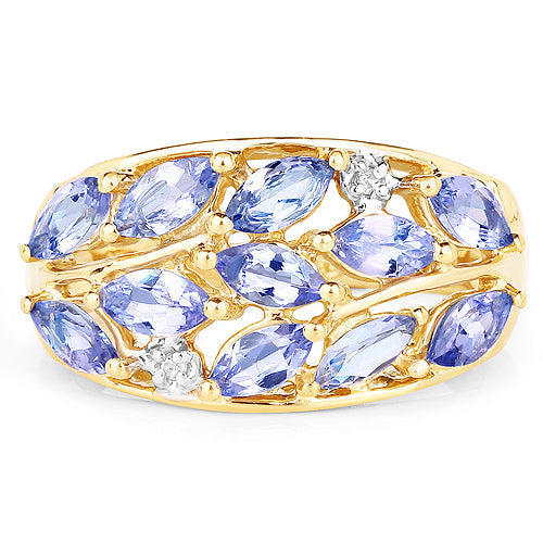 14K Yellow Gold Plated 1.56 Carat Genuine Tanzanite and White Topaz .925 Sterling Silver Ring by Bids.com