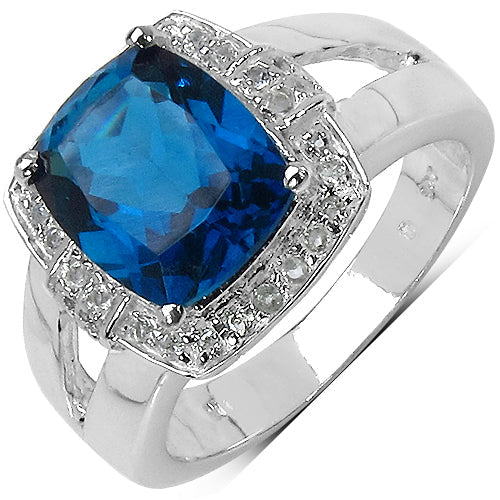 3.64 Carat Genuine London Blue Topaz and White Topaz .925 Sterling Silver Ring by Bids.com