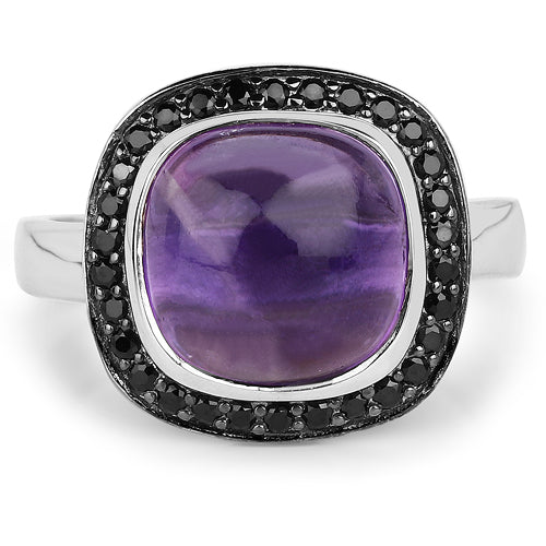 5.25 Carat Genuine Amethyst & Black Spinel .925 Sterling Silver Ring by Bids.com