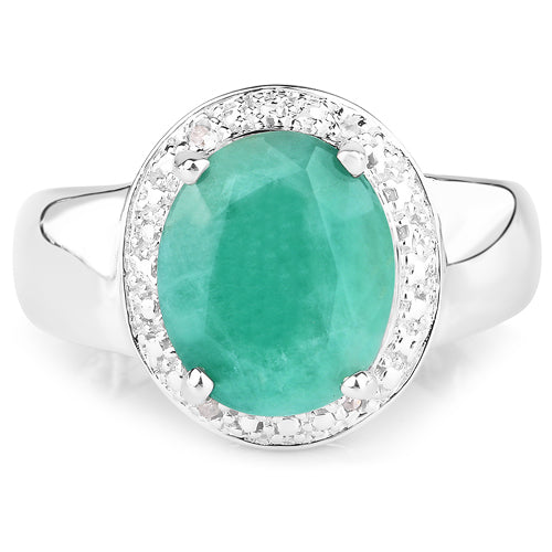 4.72 Carat Genuine Emerald and White Diamond .925 Sterling Silver Ring by Bids.com